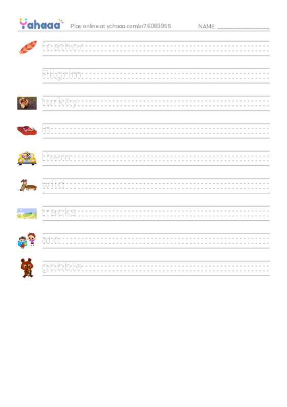 RAZ Vocabulary I: Turkeys in the Trees PDF write between the lines worksheet