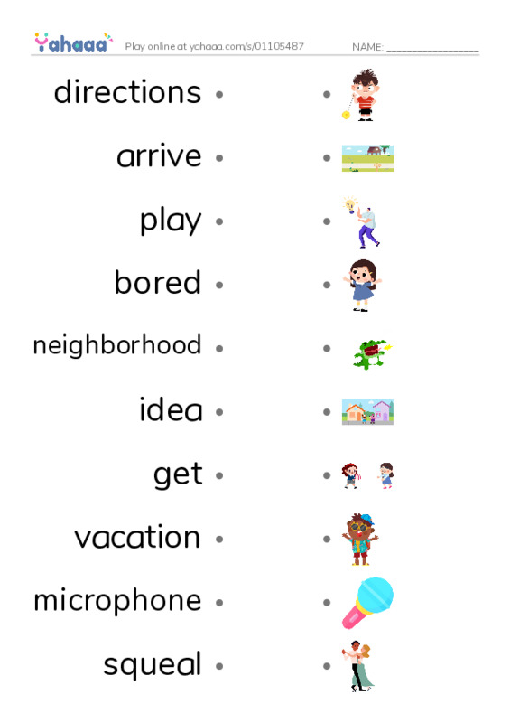 RAZ Vocabulary I: Winter Vacation PDF link match words worksheet