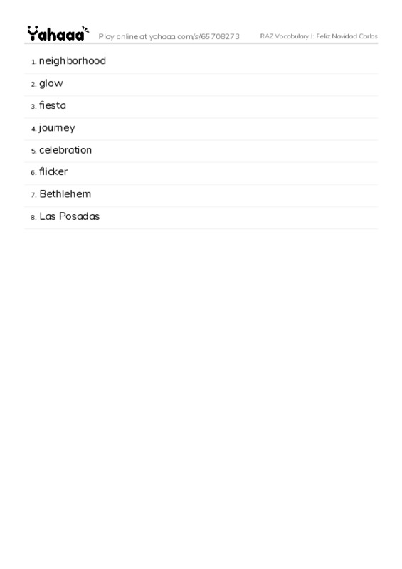 RAZ Vocabulary J: Feliz Navidad Carlos PDF words glossary