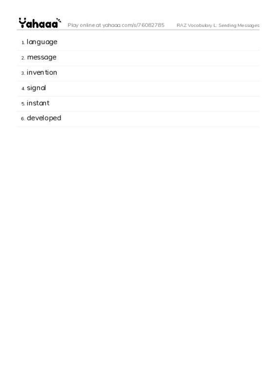 RAZ Vocabulary L: Sending Messages PDF words glossary