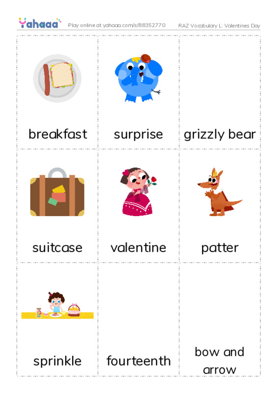 RAZ Vocabulary L: Valentines Day PDF flaschards with images