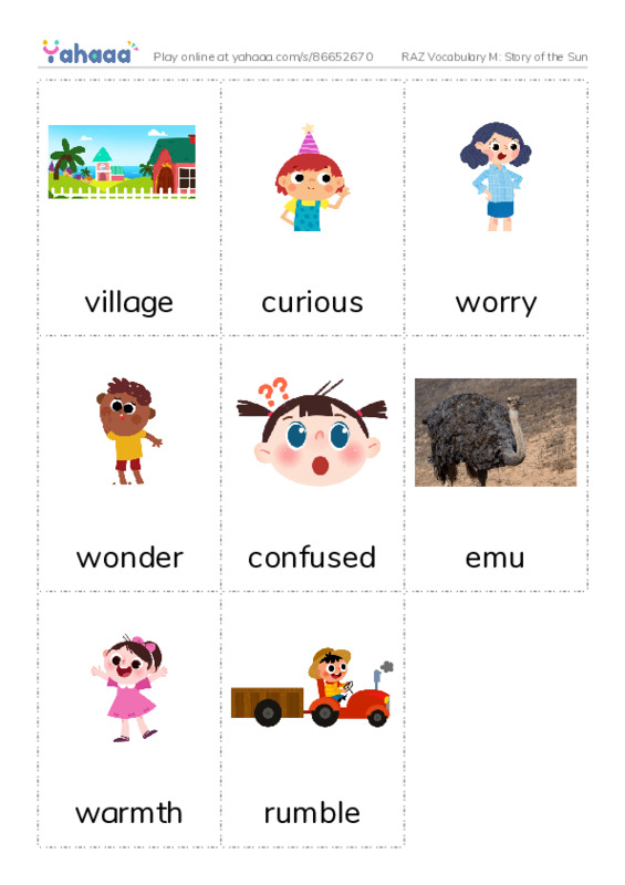 RAZ Vocabulary M: Story of the Sun PDF flaschards with images