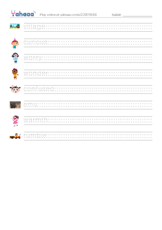 RAZ Vocabulary M: Story of the Sun PDF write between the lines worksheet