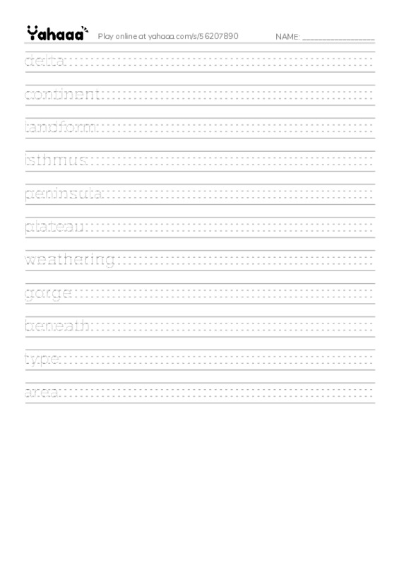 RAZ Vocabulary N: A Landforms Adventure PDF write between the lines worksheet
