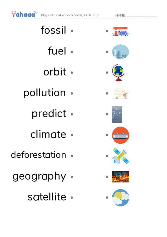 RAZ Vocabulary N: Watching Earth from Space PDF link match words worksheet