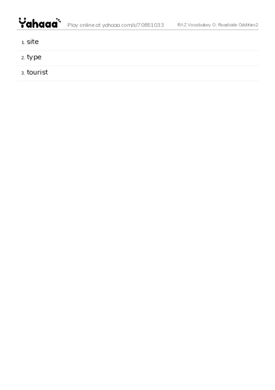 RAZ Vocabulary O: Roadside Oddities2 PDF words glossary