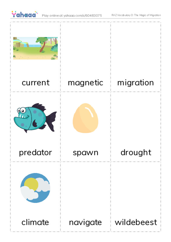 RAZ Vocabulary O: The Magic of Migration PDF flaschards with images