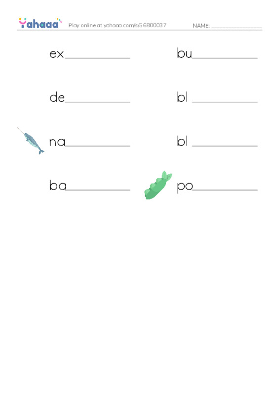 RAZ Vocabulary O: Whales PDF worksheet writing row