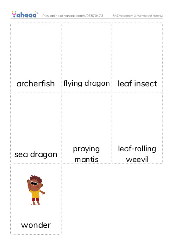 RAZ Vocabulary O: Wonders of Nature2 PDF flaschards with images
