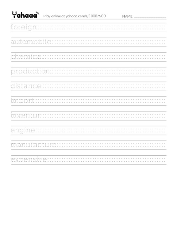 RAZ Vocabulary O: A Nation on Wheels PDF write between the lines worksheet