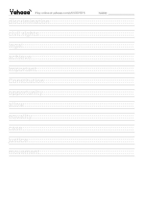 RAZ Vocabulary Q: Good for Thurgood PDF write between the lines worksheet