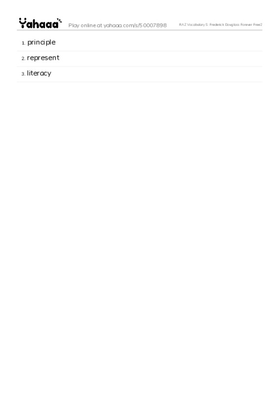 RAZ Vocabulary S: Frederick Douglass Forever Free2 PDF words glossary