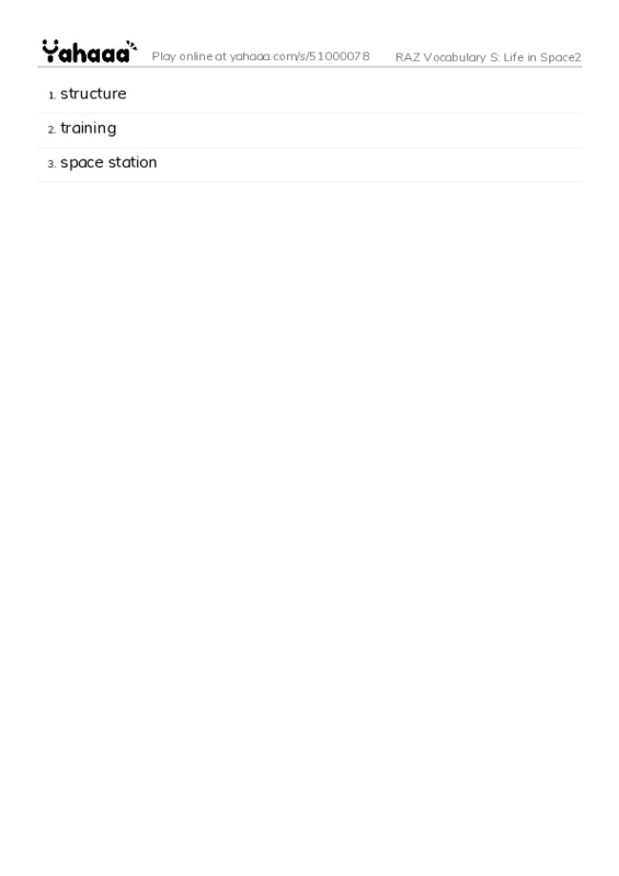 RAZ Vocabulary S: Life in Space2 PDF words glossary