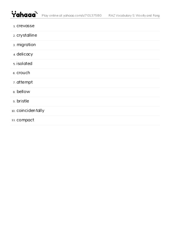RAZ Vocabulary S: Woolly and Fang PDF words glossary