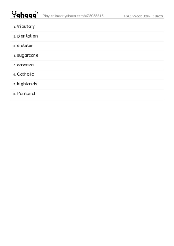 RAZ Vocabulary T: Brazil PDF words glossary