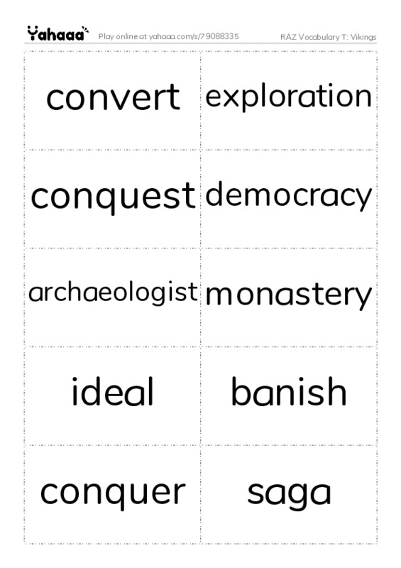 RAZ Vocabulary T: Vikings PDF two columns flashcards