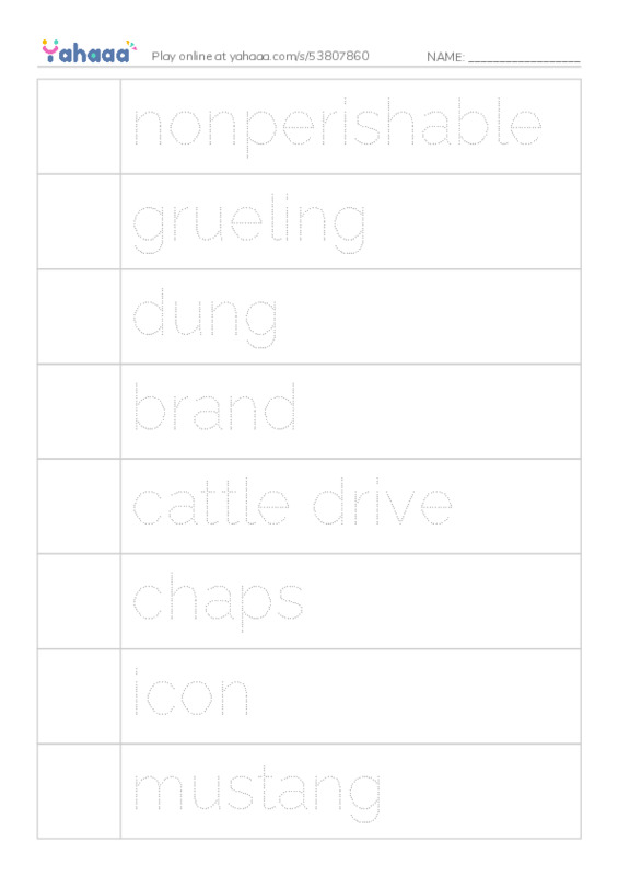 RAZ Vocabulary T: Yee Haw The Real Lives of the Cowboys PDF one column image words