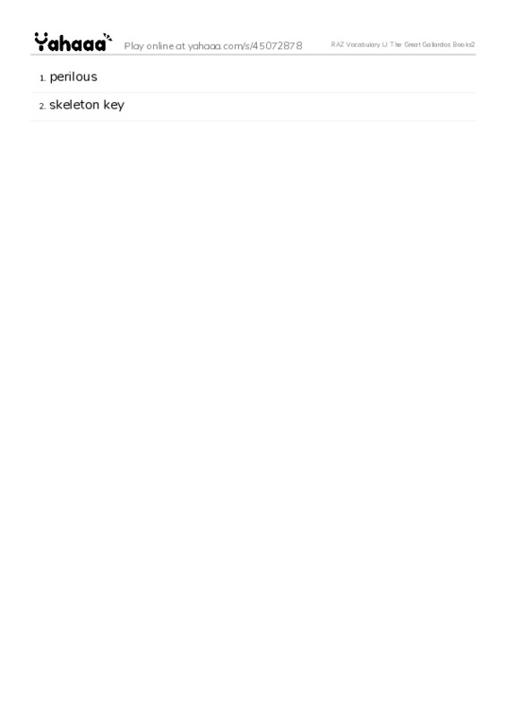 RAZ Vocabulary U: The Great Gallardos Books2 PDF words glossary