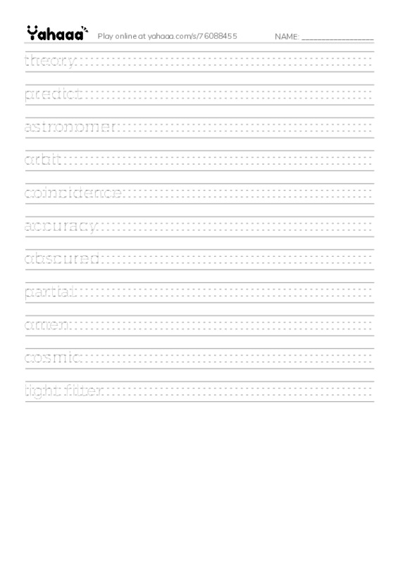 RAZ Vocabulary V: Eclipses PDF write between the lines worksheet