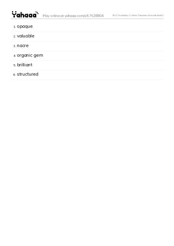 RAZ Vocabulary V: Gems Treasures from the Earth2 PDF words glossary