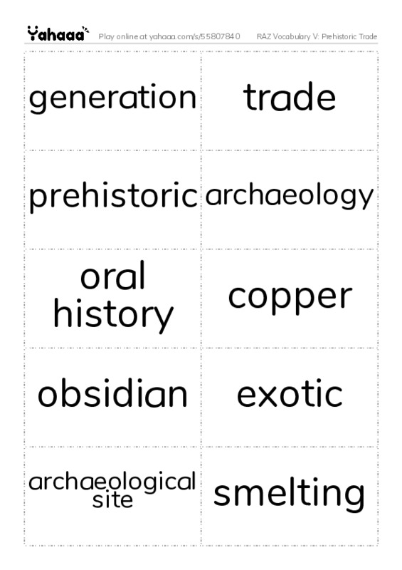 RAZ Vocabulary V: Prehistoric Trade PDF two columns flashcards