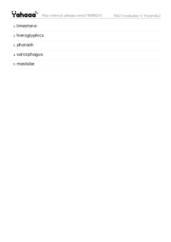 RAZ Vocabulary V: Pyramids2 PDF words glossary