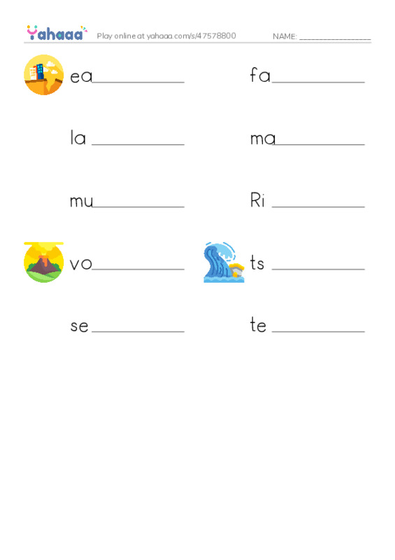 RAZ Vocabulary W: Earthquakes Volcanoes and Tsunamis2 PDF worksheet writing row