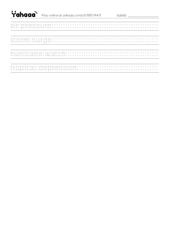 RAZ Vocabulary W: Hurricanes2 PDF write between the lines worksheet