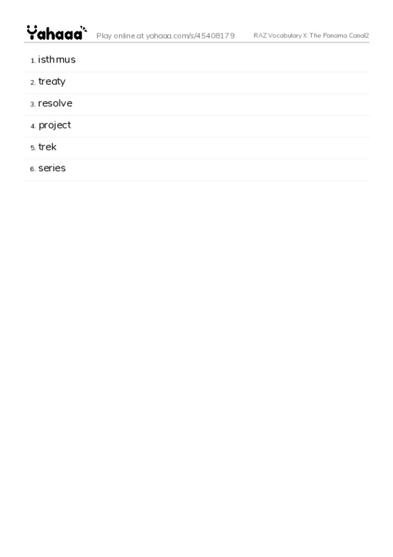 RAZ Vocabulary X: The Panama Canal2 PDF words glossary