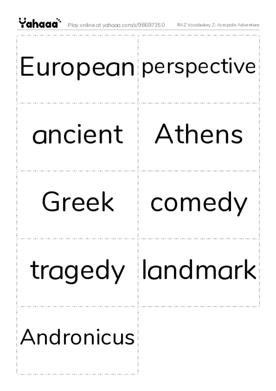 RAZ Vocabulary Z: Acropolis Adventure PDF two columns flashcards