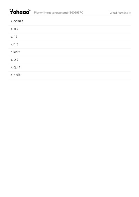 Word Families: it PDF words glossary