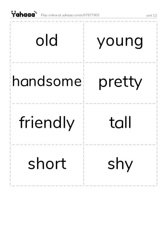 Word flashcards worksheet for unit 12
