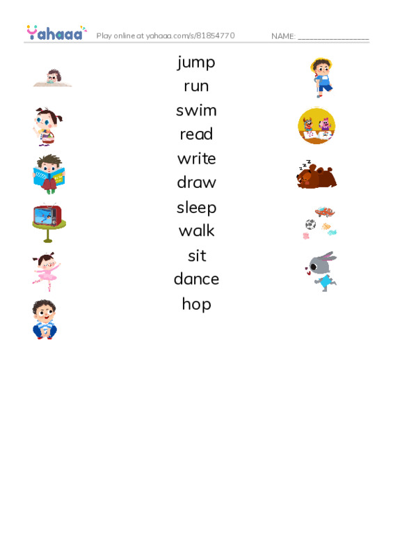Verbs PDF three columns match words