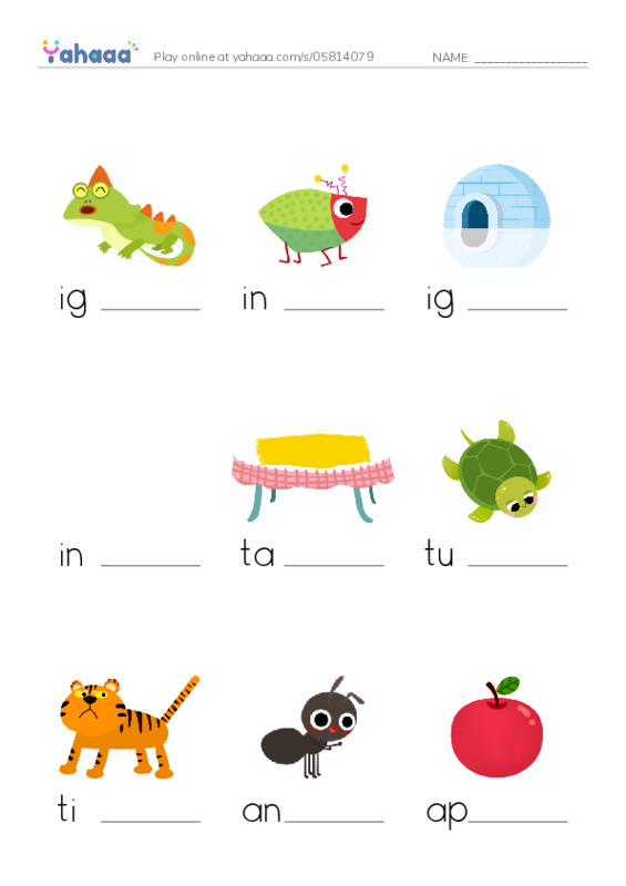 Finish the word worksheet for a b t c i