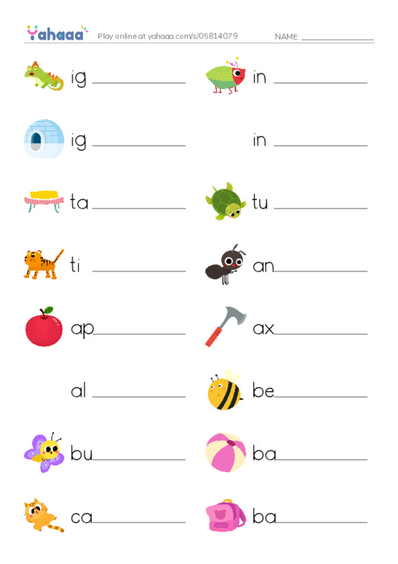 Write the word rows worksheet for a b t c i