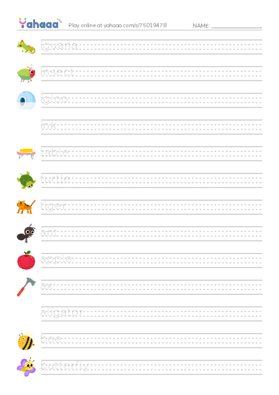 Handwriting lines worksheet for a b t c i