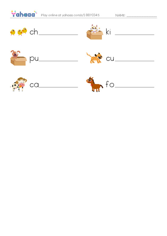 Baby animals PDF worksheet writing row