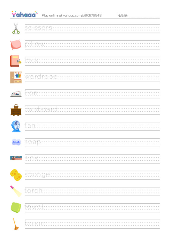 House & Home vocabulary PDF write between the lines worksheet