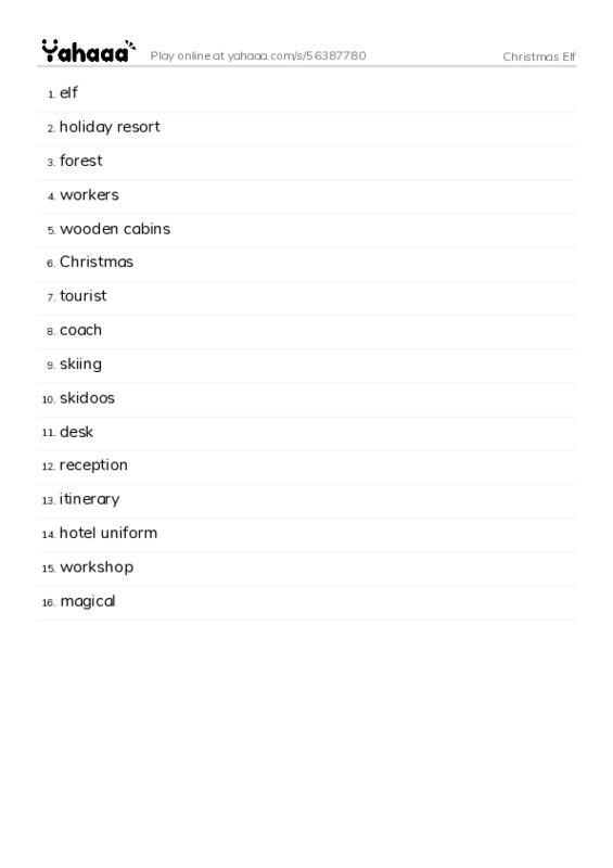 Christmas Elf PDF words glossary