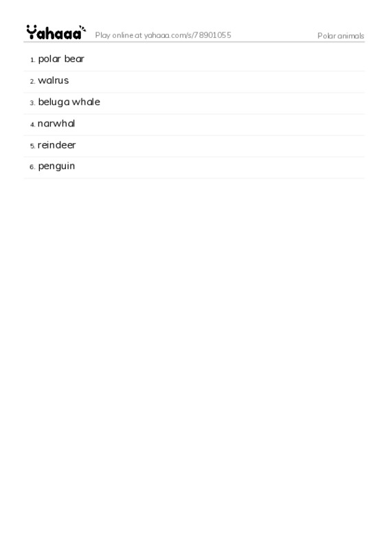Polar animals  PDF words glossary