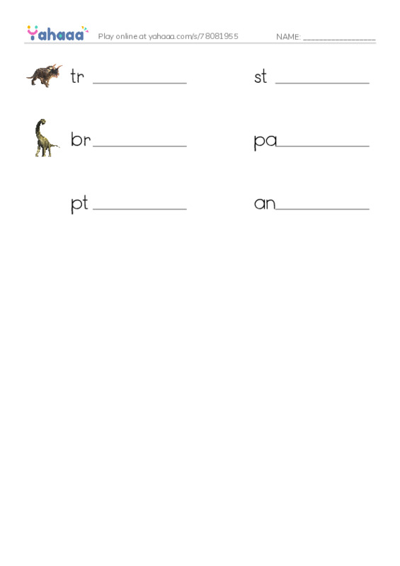 Common dinausors names PDF worksheet writing row
