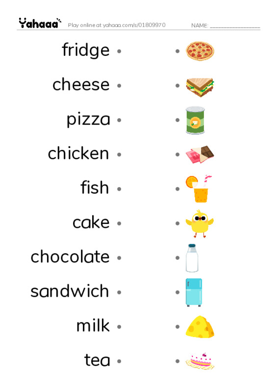 Draw a line to match worksheet for In the fridge (1) - preschoolers 