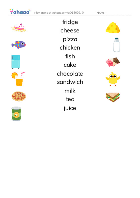 Match both sides worksheet for In the fridge (1) - preschoolers 