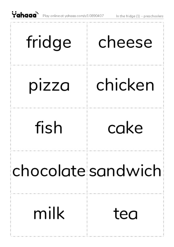 Word flashcards worksheet for In the fridge (1) - preschoolers 