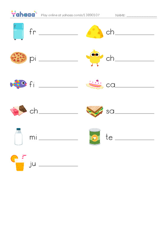 Write the word rows worksheet for In the fridge (1) - preschoolers 