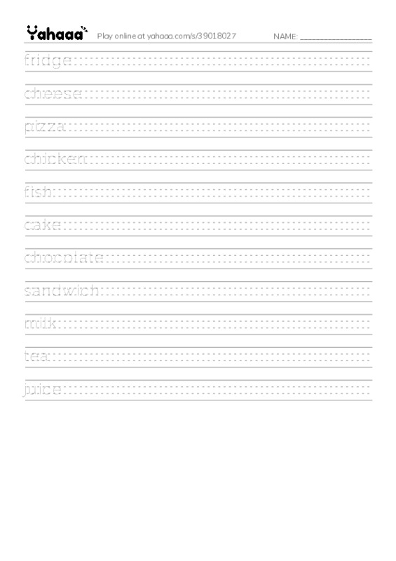 Handwriting lines worksheet for In the fridge (1) - preschoolers 