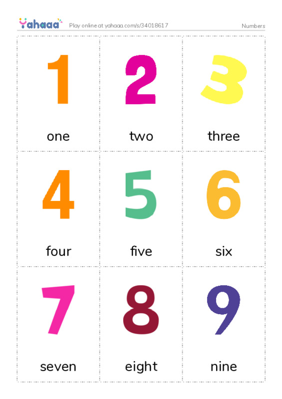 Picture flashcards worksheet for Numbers