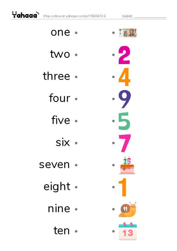 Draw a line to match worksheet for Numbers