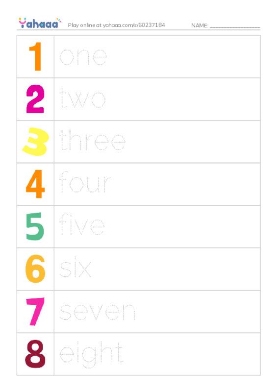 Picture and word rows worksheet for Numbers