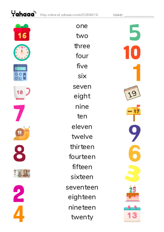 Match both sides worksheet for Numbers